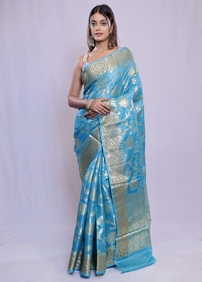 Blue Tussar Silk Saree With Blouse Piece - Indian Silk House Agencies