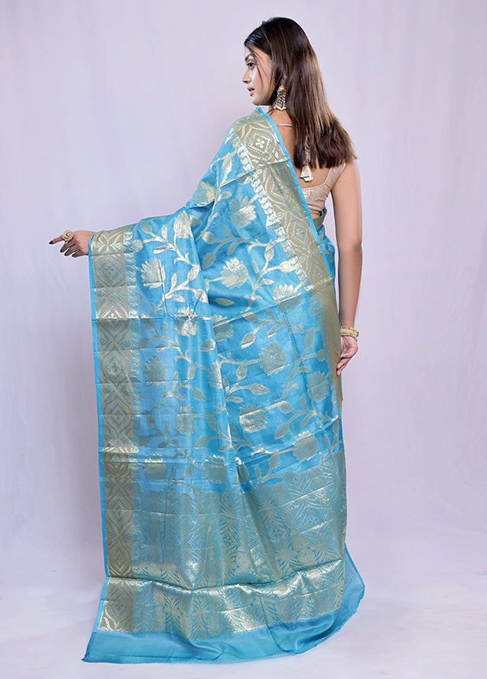 Blue Tussar Silk Saree With Blouse Piece - Indian Silk House Agencies