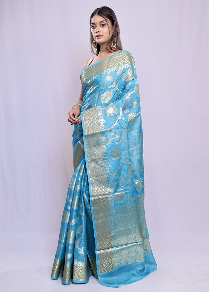 Blue Tussar Silk Saree With Blouse Piece - Indian Silk House Agencies