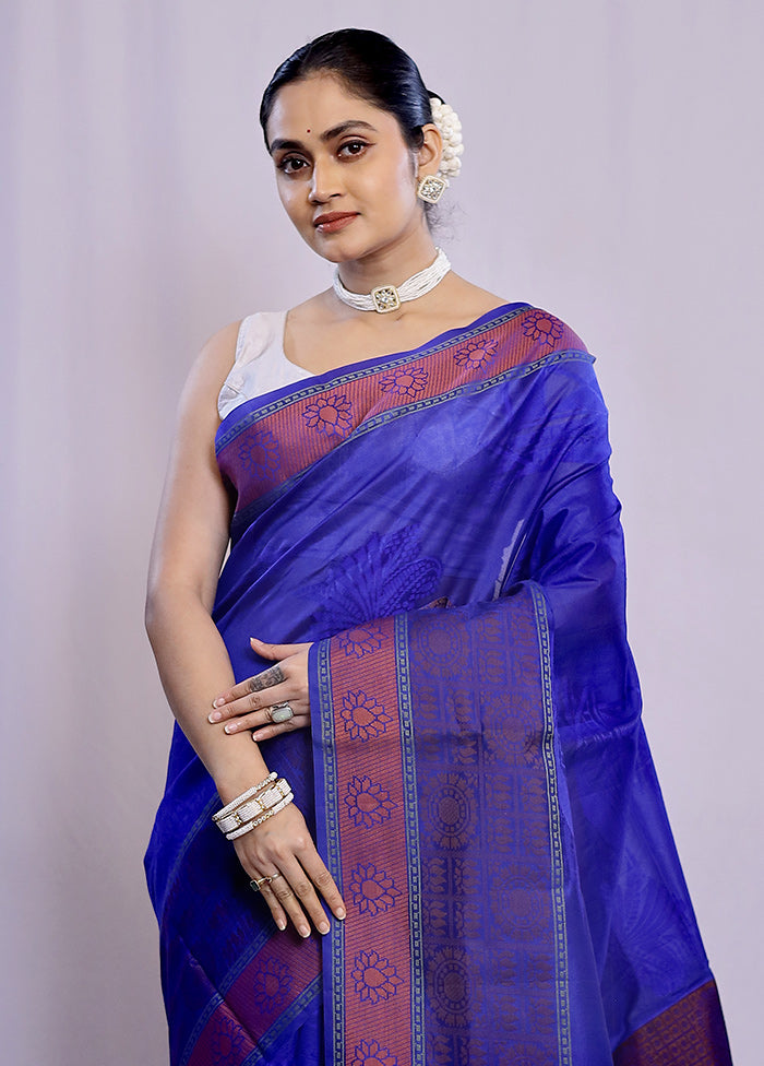 Blue Tussar Silk Saree With Blouse Piece - Indian Silk House Agencies