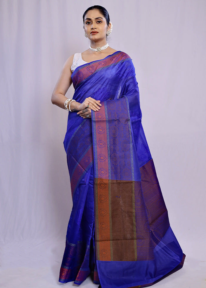 Blue Tussar Silk Saree With Blouse Piece - Indian Silk House Agencies