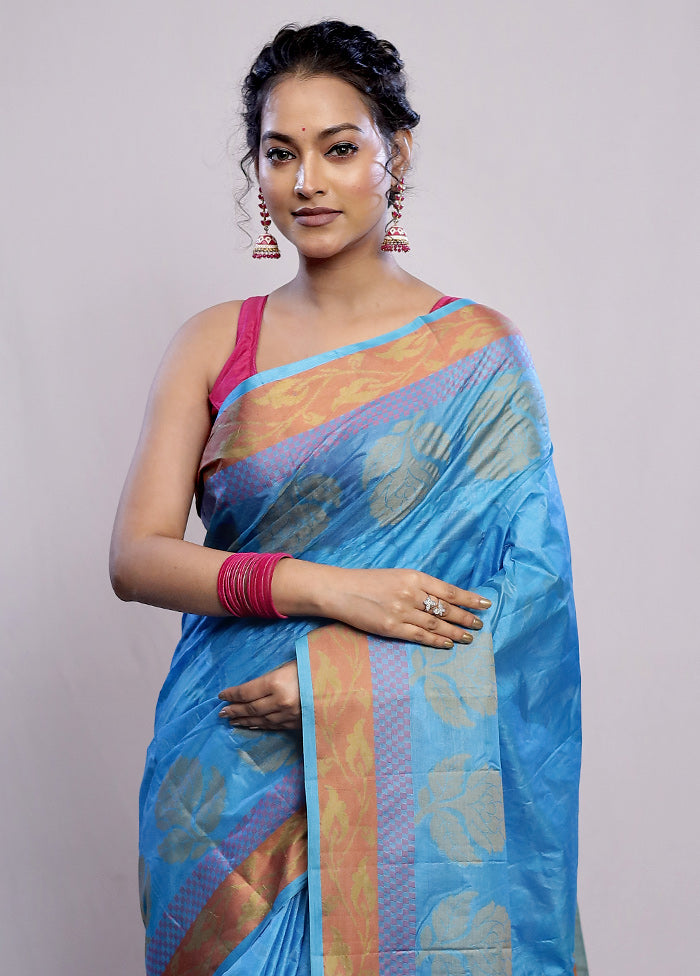 Blue Tussar Silk Saree With Blouse Piece - Indian Silk House Agencies