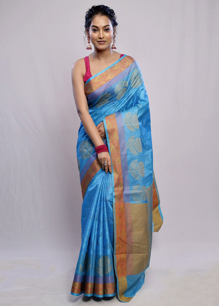 Blue Tussar Silk Saree With Blouse Piece - Indian Silk House Agencies