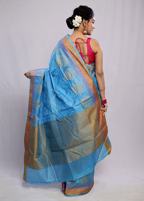 Blue Tussar Silk Saree With Blouse Piece - Indian Silk House Agencies