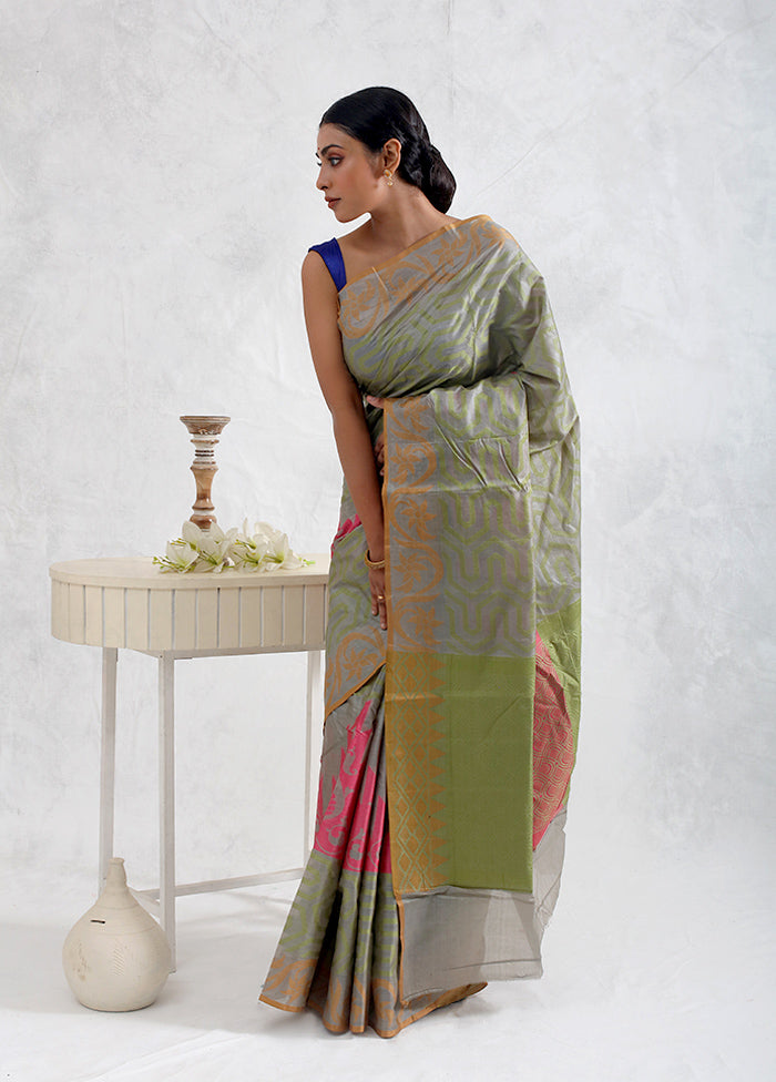 Grey Tussar Silk Saree With Blouse Piece - Indian Silk House Agencies