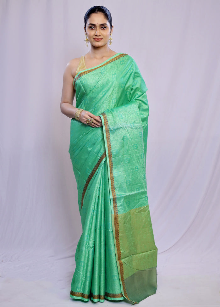 Green Tussar Silk Saree With Blouse Piece - Indian Silk House Agencies