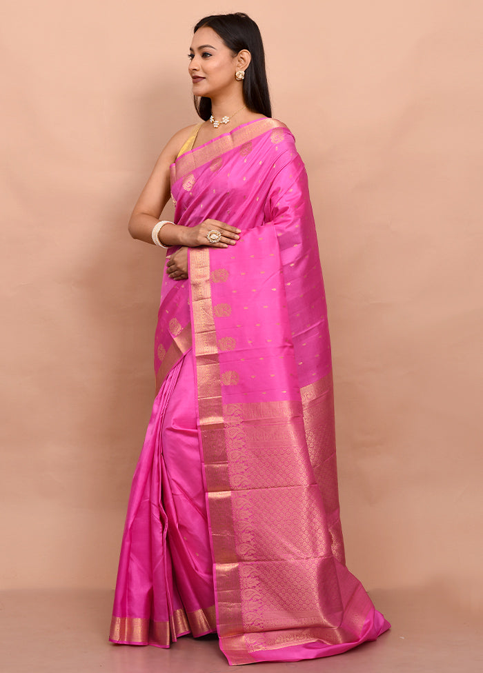 Pink Kanjivaram Silk Saree With Blouse Piece - Indian Silk House Agencies