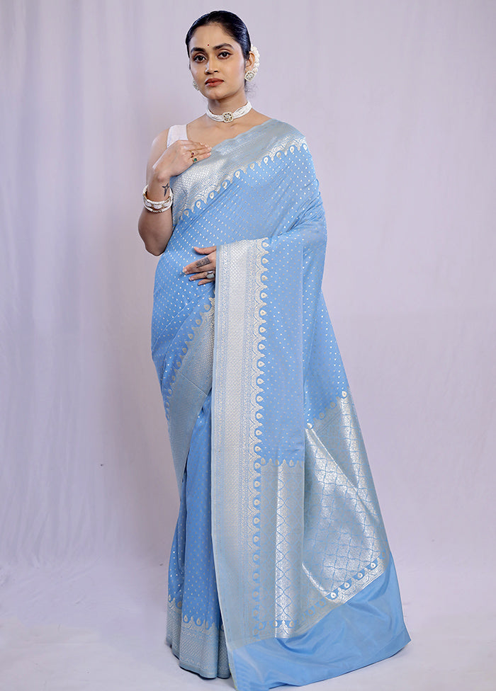 Blue Uppada Silk Saree With Blouse Piece - Indian Silk House Agencies