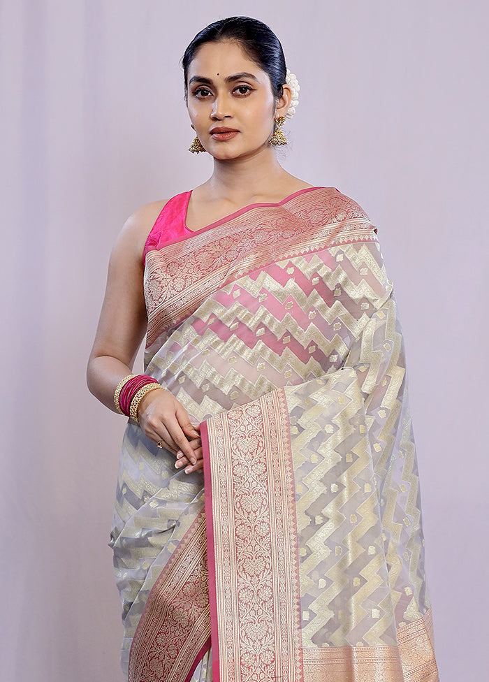 Cream Organza Saree With Blouse Piece - Indian Silk House Agencies