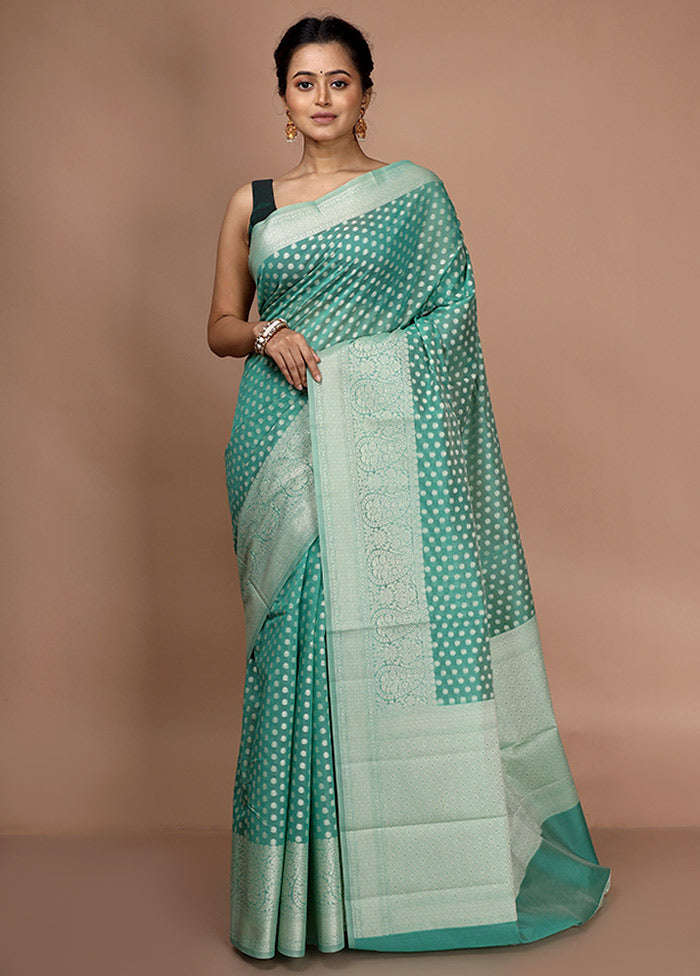 Sky Blue Cotton Saree With Blouse Piece - Indian Silk House Agencies