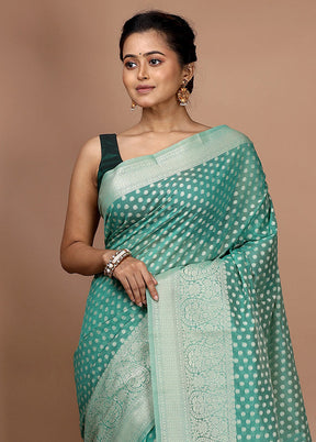 Sky Blue Cotton Saree With Blouse Piece - Indian Silk House Agencies