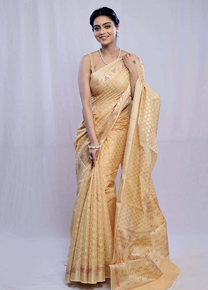 Cream Kora Silk Saree With Blouse Piece - Indian Silk House Agencies