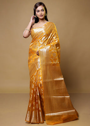 Golden Georgette Saree With Blouse Piece