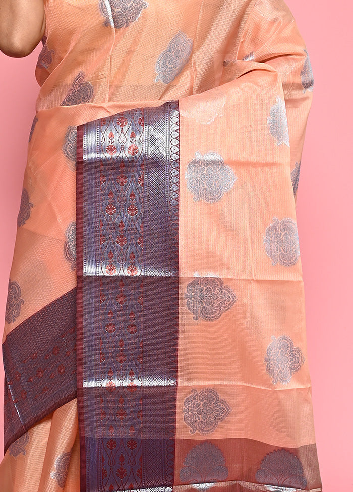 Peach Kora Silk Saree With Blouse Piece - Indian Silk House Agencies