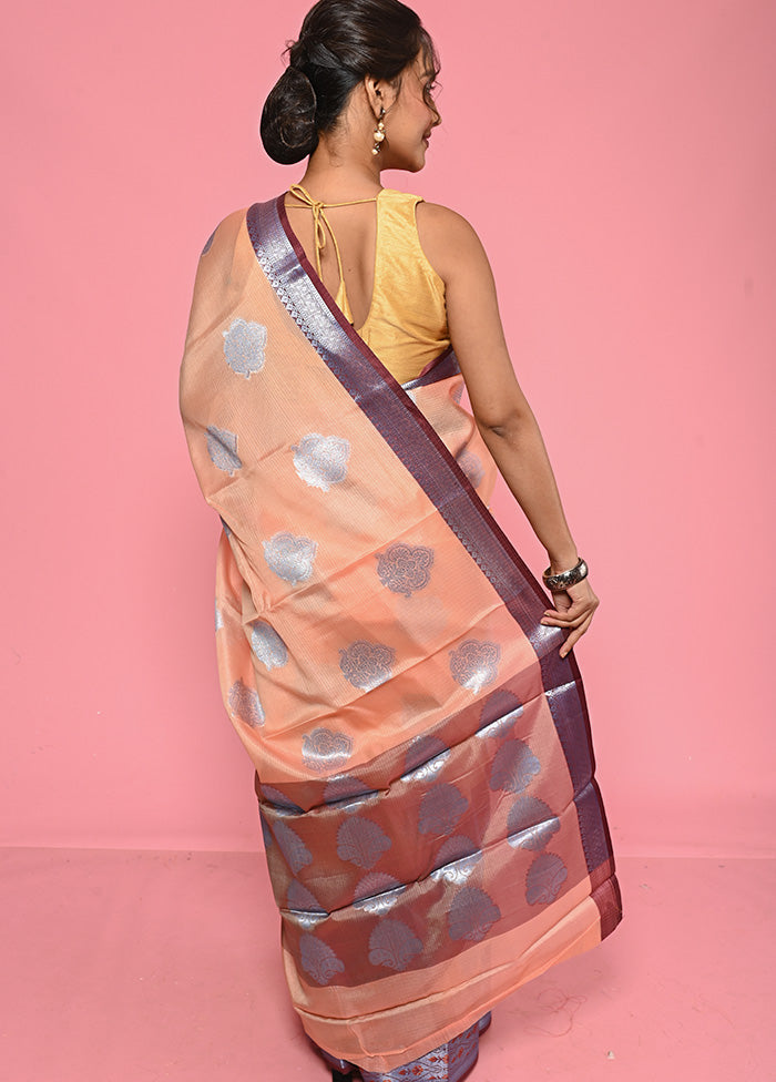 Peach Kora Silk Saree With Blouse Piece - Indian Silk House Agencies