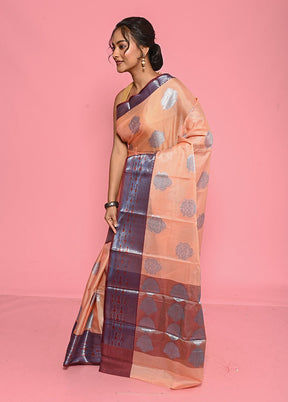 Peach Kora Silk Saree With Blouse Piece - Indian Silk House Agencies