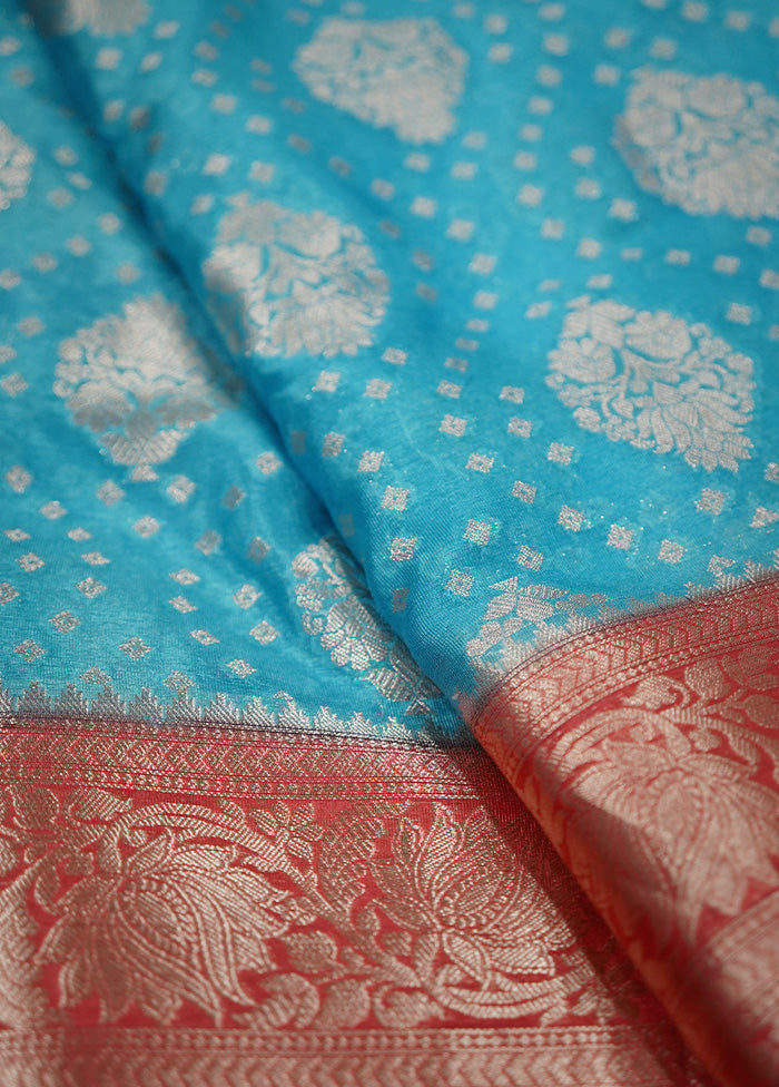 Blue Dupion Silk Saree With Blouse Piece - Indian Silk House Agencies