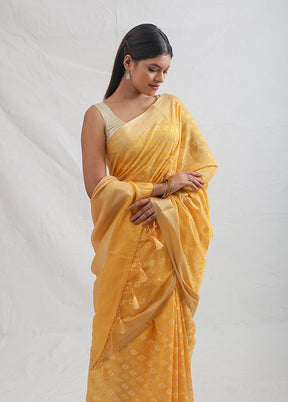 Yellow Kora Silk Saree With Blouse Piece - Indian Silk House Agencies