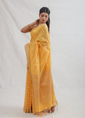 Yellow Kora Silk Saree With Blouse Piece - Indian Silk House Agencies