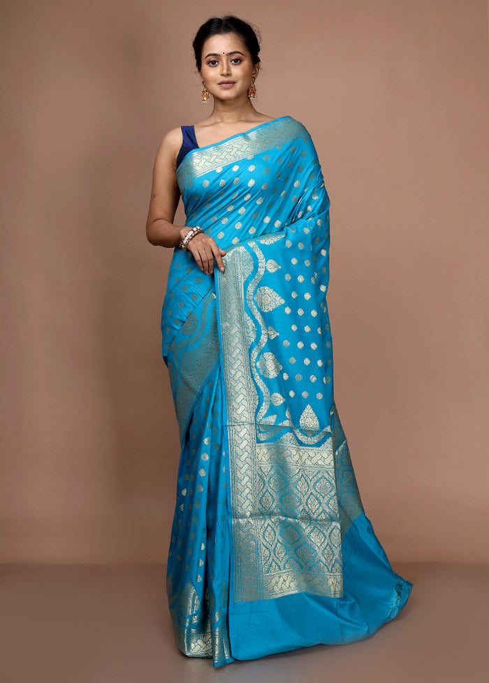 Sky Blue Dupion Silk Saree With Blouse Piece - Indian Silk House Agencies