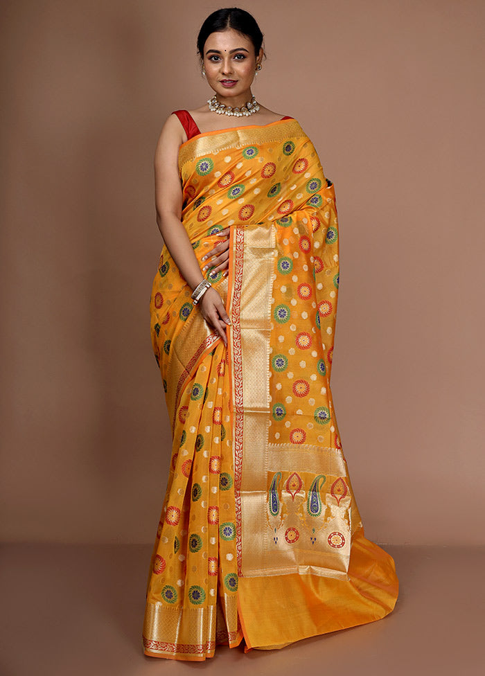 Yellow Kora Silk Saree With Blouse Piece - Indian Silk House Agencies