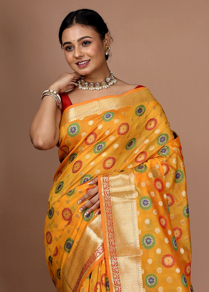 Yellow Kora Silk Saree With Blouse Piece - Indian Silk House Agencies