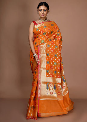 Orange Kora Silk Saree With Blouse Piece - Indian Silk House Agencies