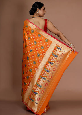 Orange Kora Silk Saree With Blouse Piece - Indian Silk House Agencies