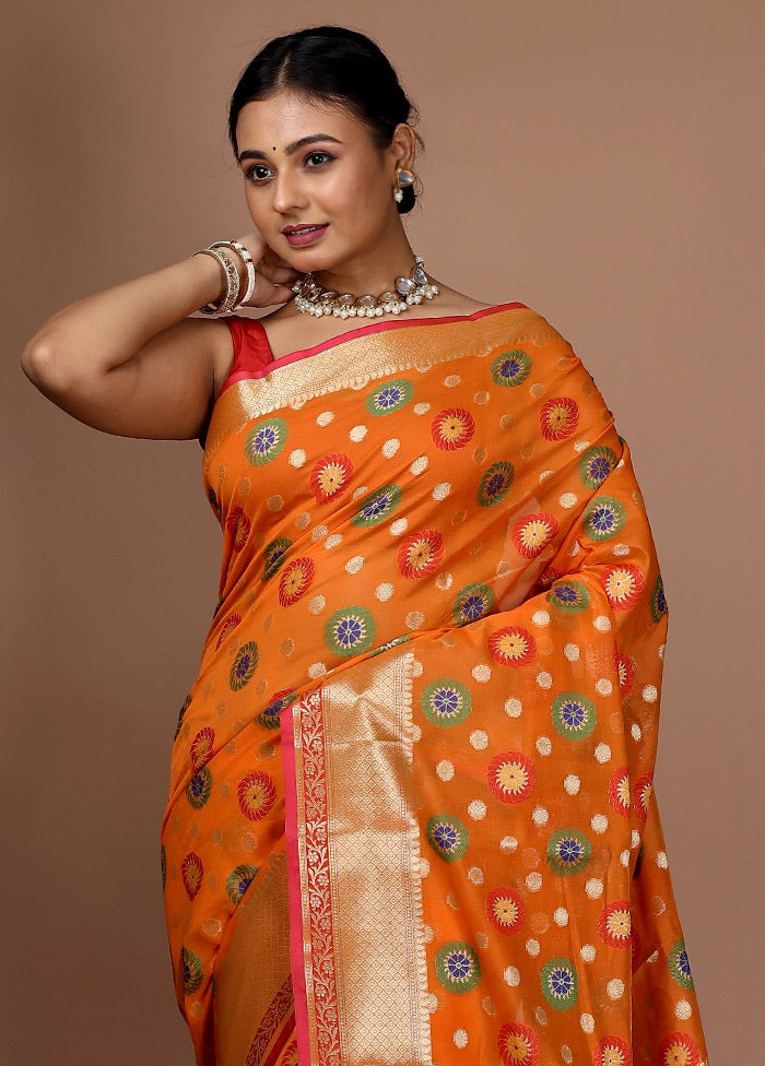 Orange Kora Silk Saree With Blouse Piece - Indian Silk House Agencies