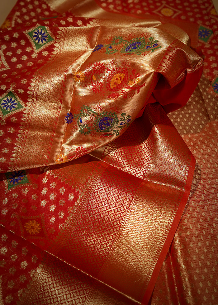 Red Kora Silk Saree With Blouse Piece - Indian Silk House Agencies