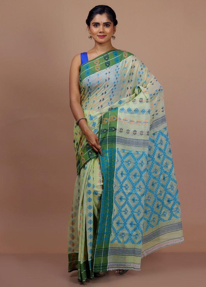 Lemon Green Cotton Saree With Blouse Piece - Indian Silk House Agencies