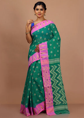 Green Cotton Saree With Blouse Piece - Indian Silk House Agencies