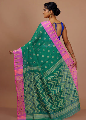 Green Cotton Saree With Blouse Piece - Indian Silk House Agencies