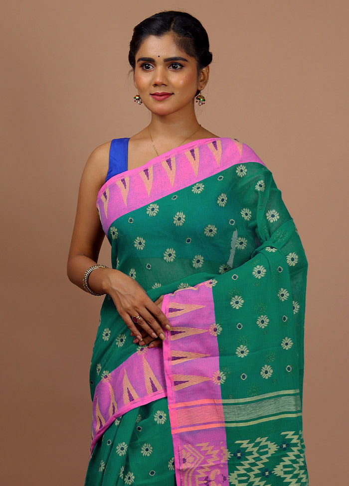 Green Cotton Saree With Blouse Piece - Indian Silk House Agencies