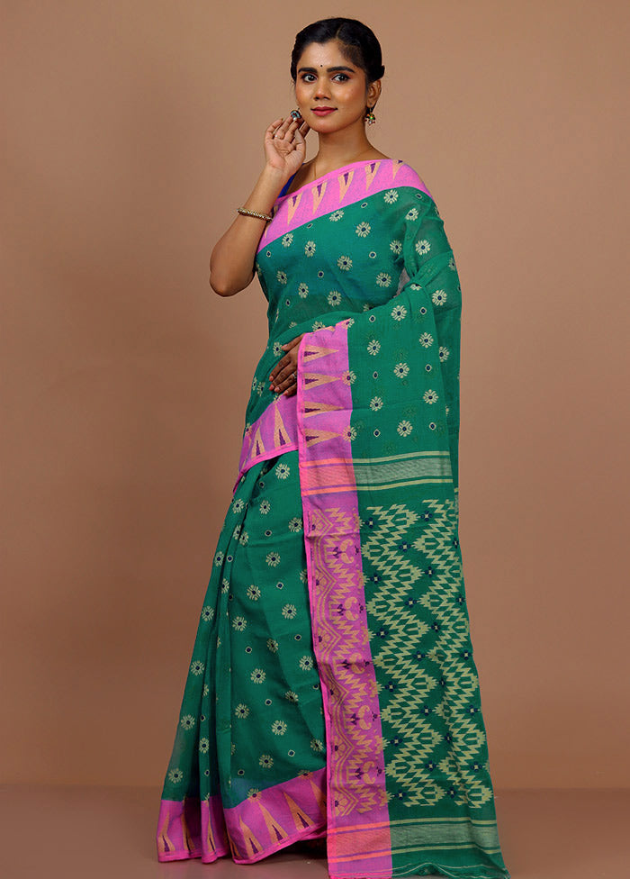 Green Cotton Saree With Blouse Piece - Indian Silk House Agencies