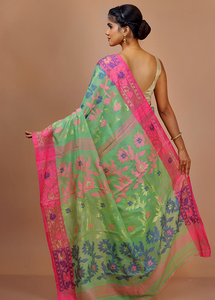 Green Cotton Saree With Blouse Piece - Indian Silk House Agencies