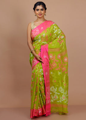 Green Cotton Saree With Blouse Piece - Indian Silk House Agencies