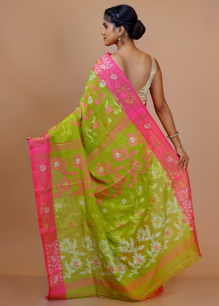 Green Cotton Saree With Blouse Piece - Indian Silk House Agencies