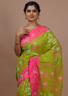 Green Cotton Saree With Blouse Piece - Indian Silk House Agencies