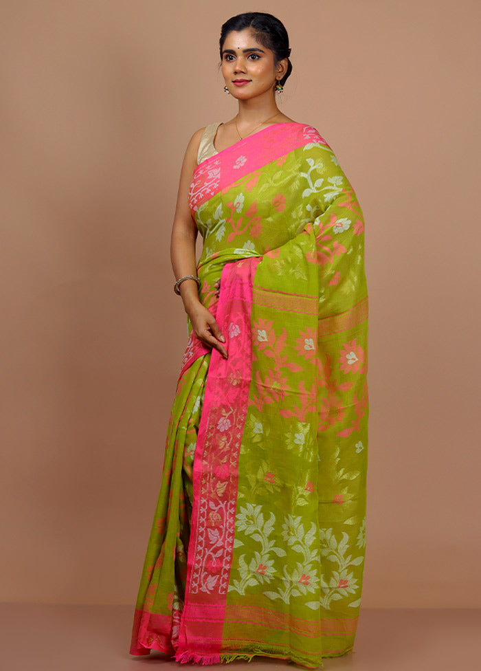 Green Cotton Saree With Blouse Piece - Indian Silk House Agencies