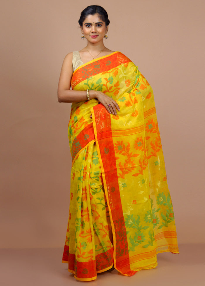 Yellow Cotton Saree With Blouse Piece - Indian Silk House Agencies