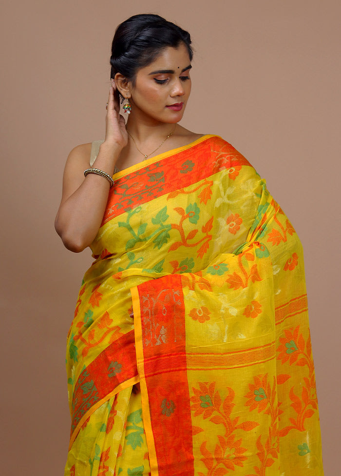 Yellow Cotton Saree With Blouse Piece - Indian Silk House Agencies