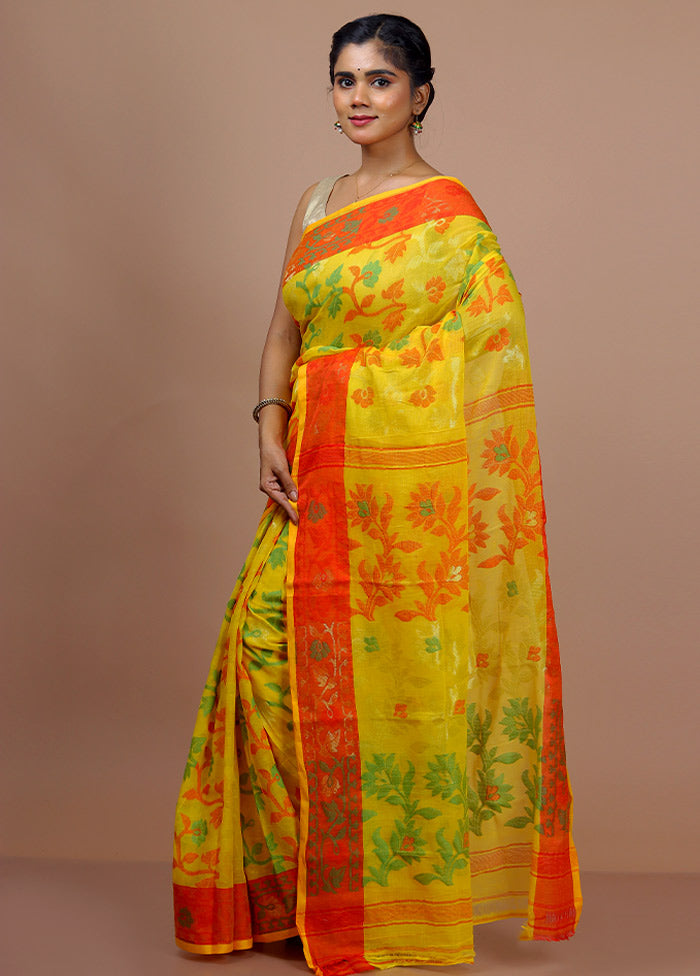 Yellow Cotton Saree With Blouse Piece - Indian Silk House Agencies