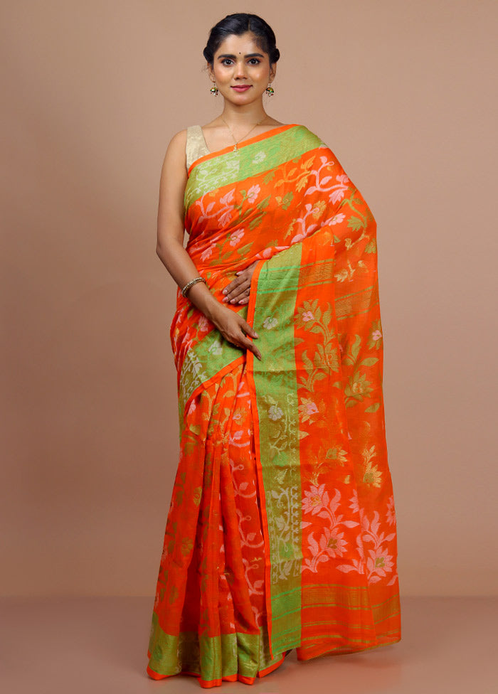 Orange Cotton Saree With Blouse Piece - Indian Silk House Agencies