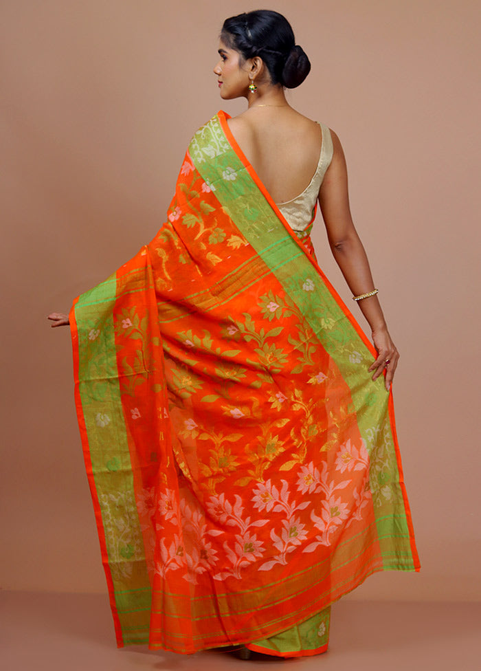 Orange Cotton Saree With Blouse Piece - Indian Silk House Agencies