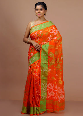 Orange Cotton Saree With Blouse Piece - Indian Silk House Agencies