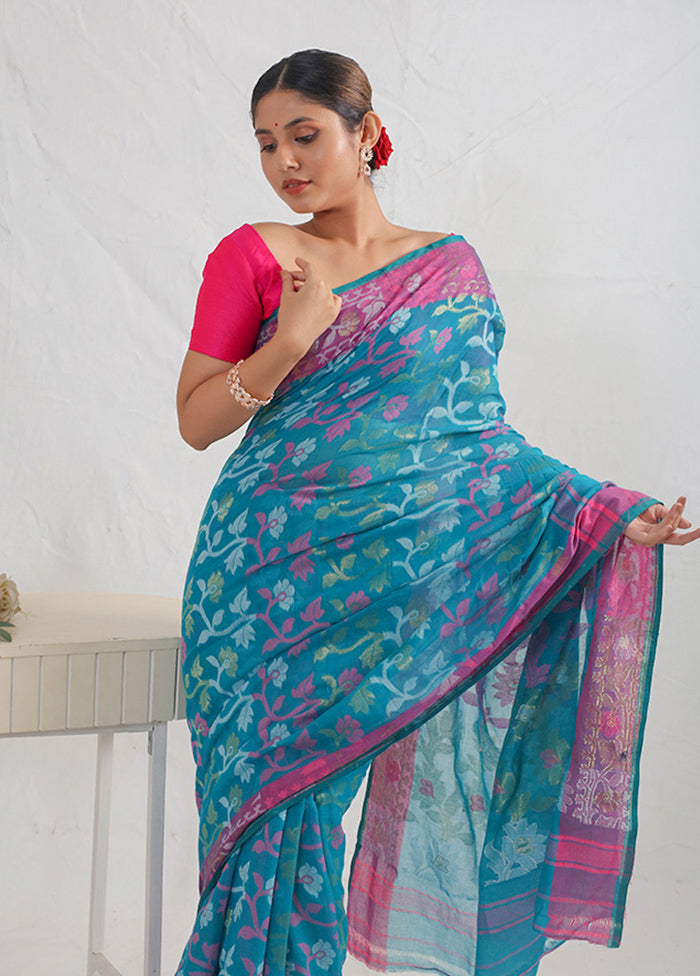 Green Tant Jamdani Saree With Blouse Piece