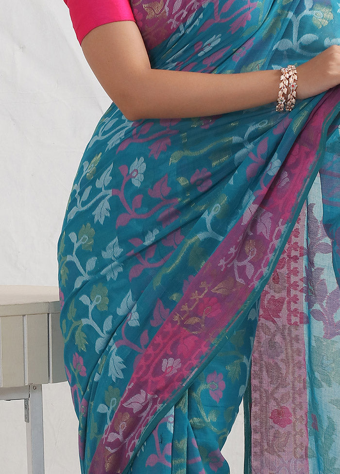 Green Tant Jamdani Saree With Blouse Piece