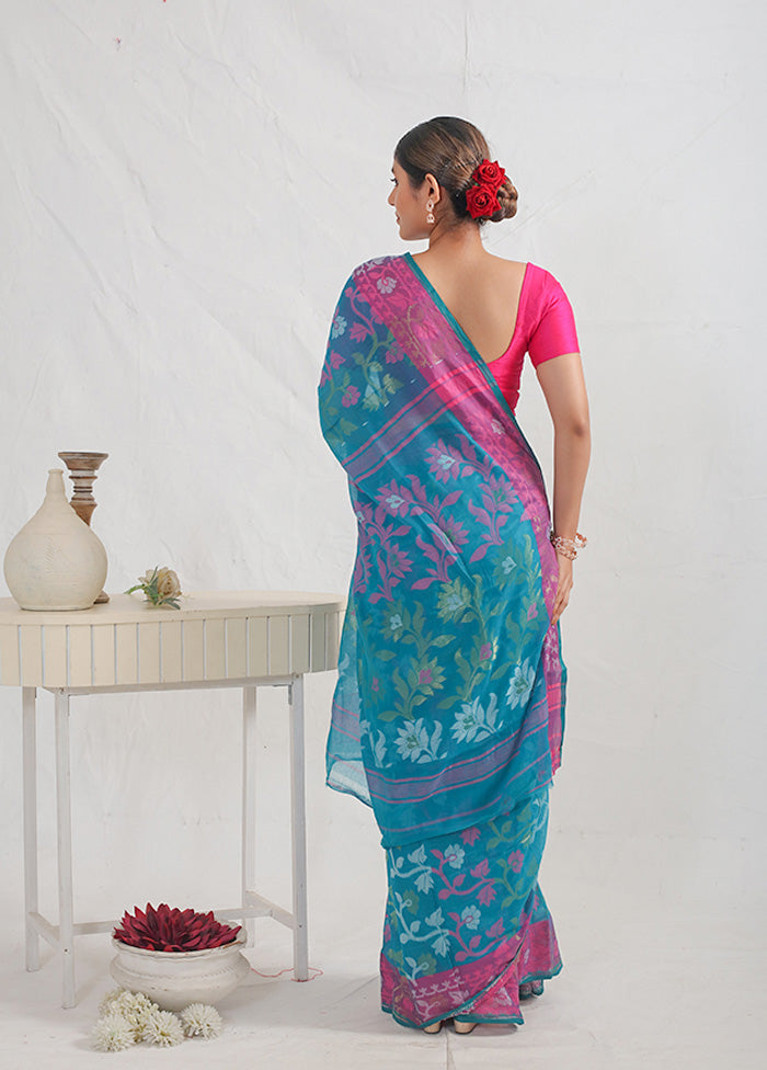 Green Tant Jamdani Saree With Blouse Piece