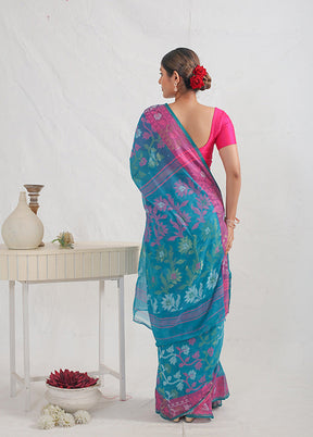 Green Tant Jamdani Saree With Blouse Piece